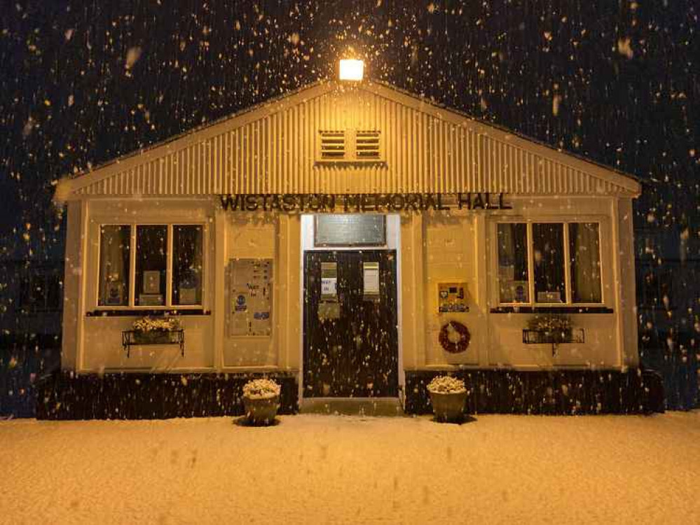 The snow pelts down on Wistaston Memorial Hall (Photo: Jonathan White).