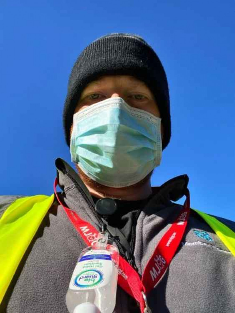 Volunteer Jamie Messent masks up for Haslington Support Group duties.