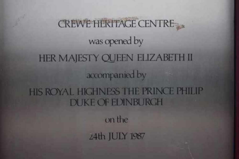 Crewe Heritage Centre plaque recalls the Duke's visit.