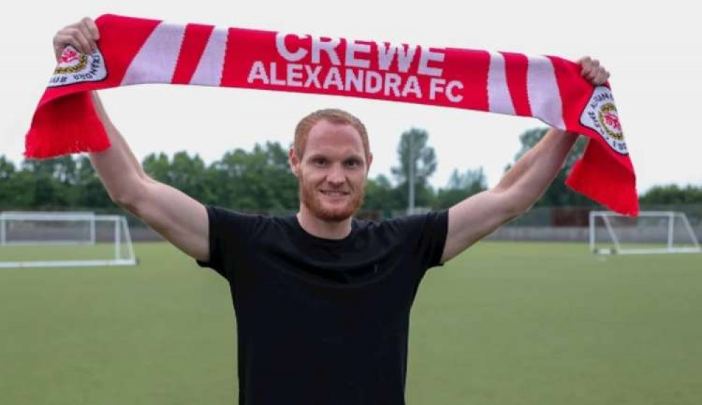 Short stay for Shaun MacDonald, pictured signing for Crewe in June (Pic: courtesy Crewe Alex).