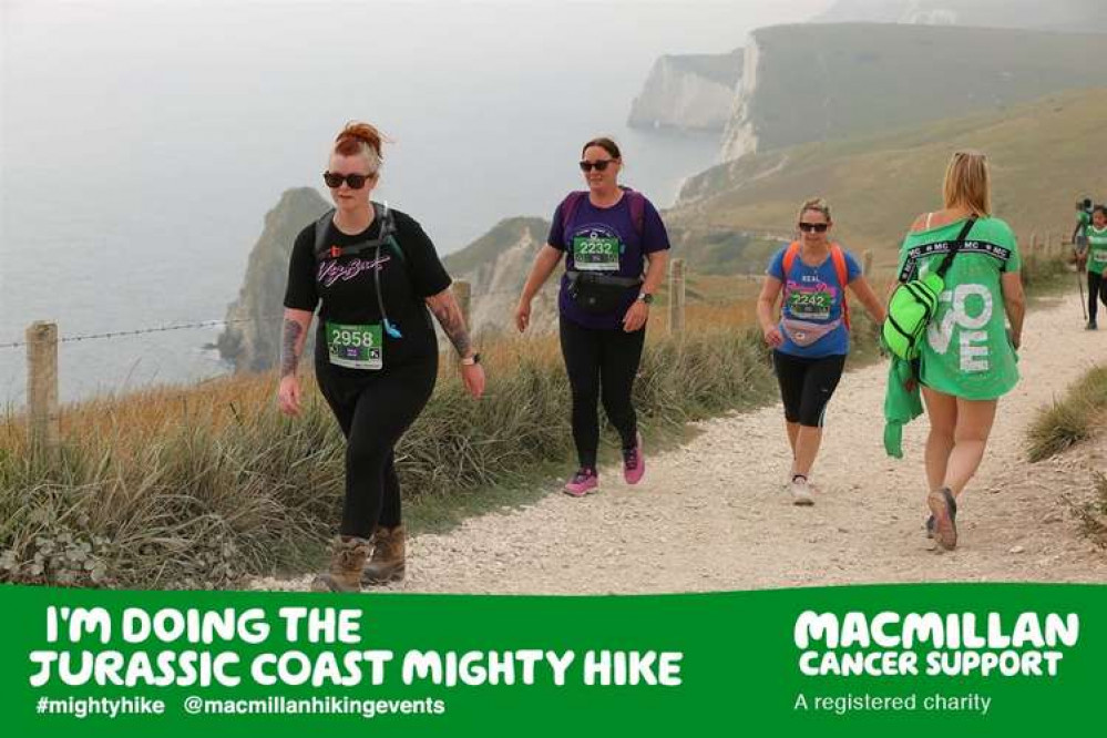 Sioned leads the way with her friends on the charity walk (Photos with permission from Jurassic Coast Mighty Hike ).