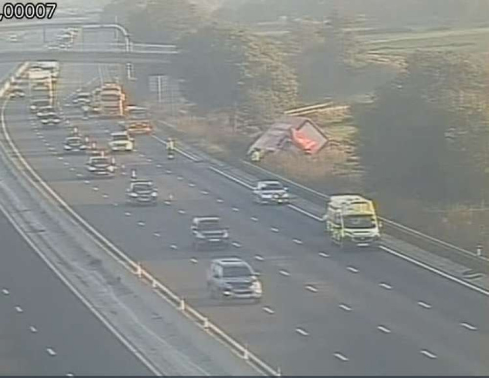 The HGV came off the M6 (Picture North West Motorway Police Twitter).