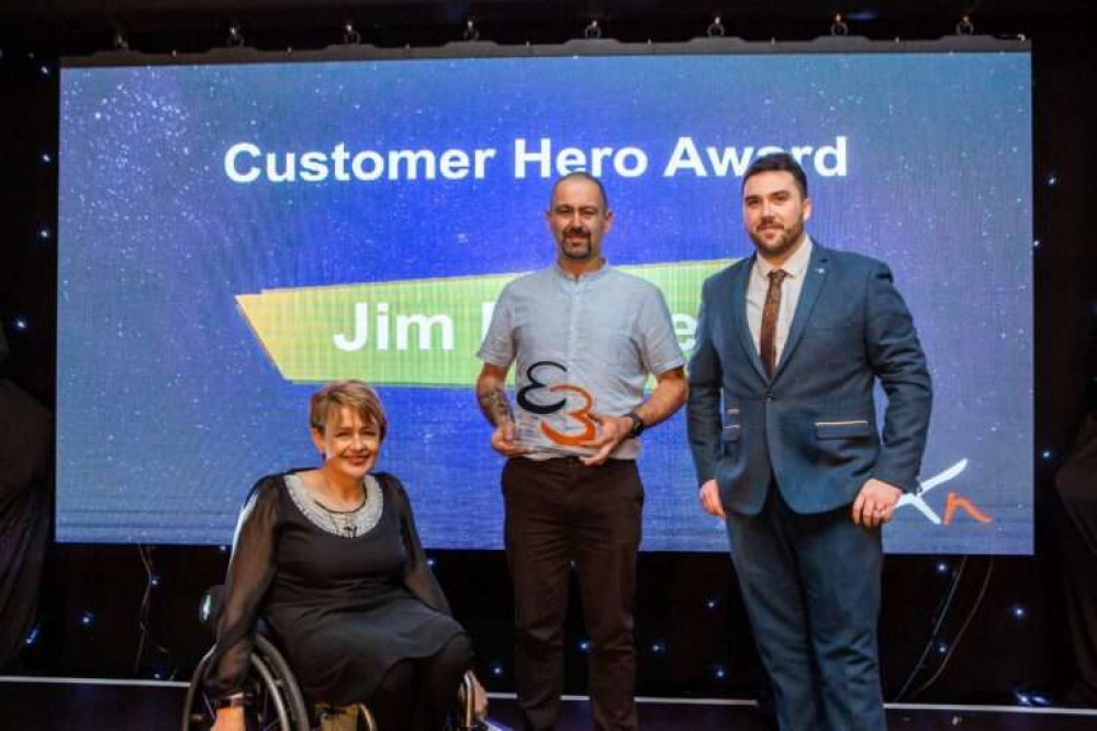 Jim Painter Customer Hero Winner with Adam McGreal from XN Leisure and Baroness Tanni Grey-Thompson.