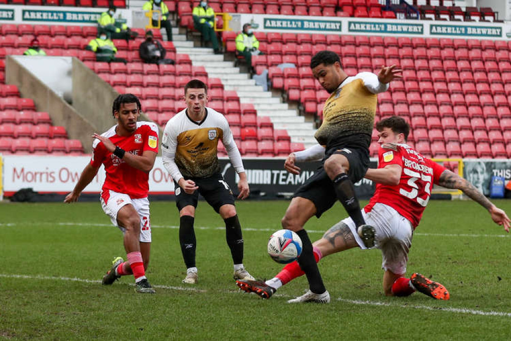 Crewe square up to Swindon on their last meeting, in League One last February - on Saturday the sides meet in the FA Cup first round.