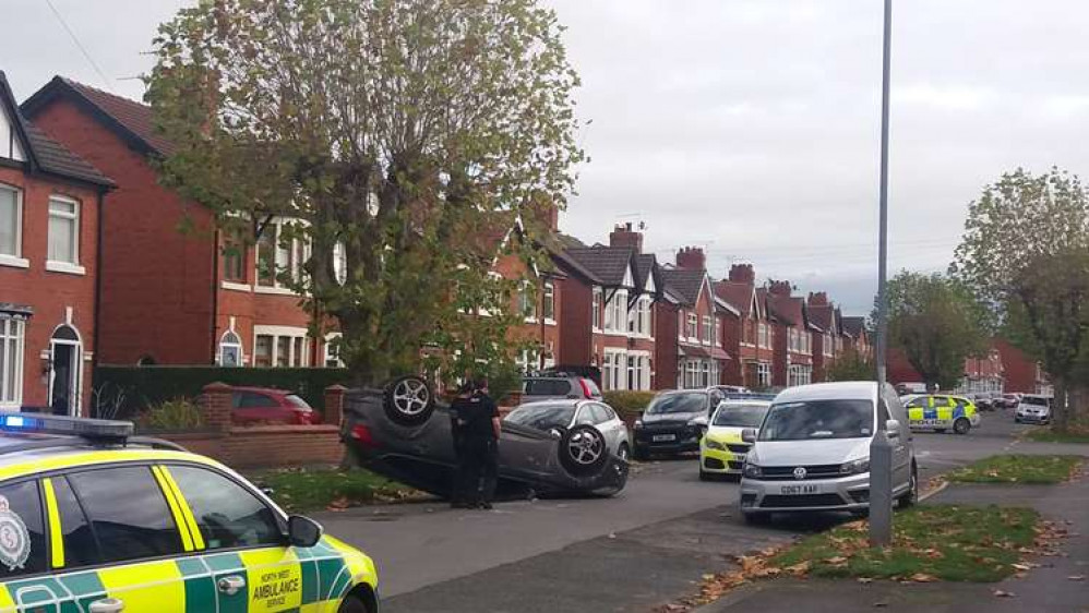 The Ford car was flipped onto its roof in Lunt Avenue today.