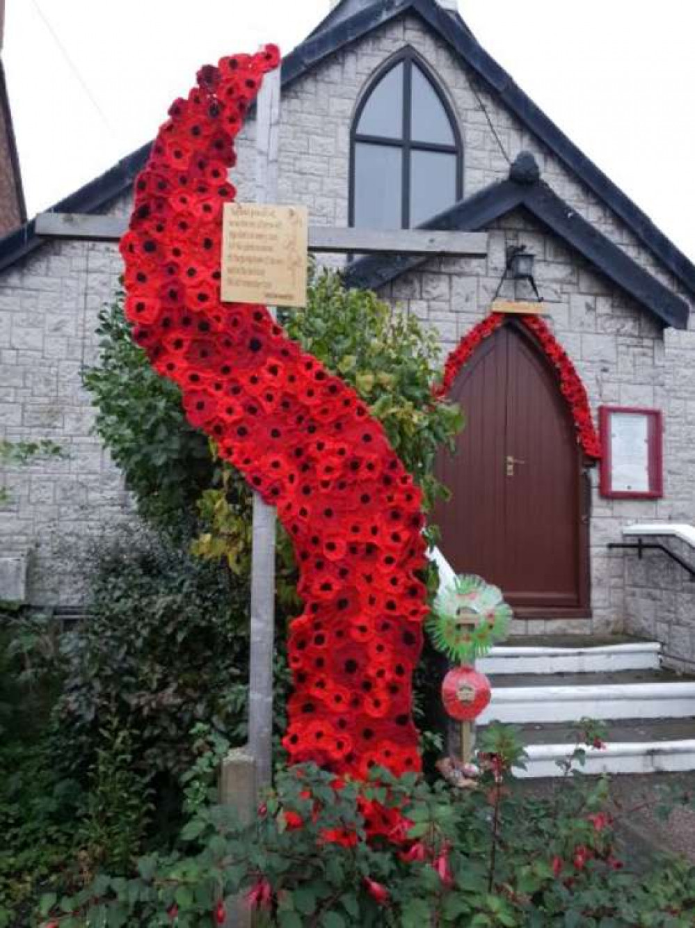 A waterfall of poppies at St.Mark's Church in Shavington.