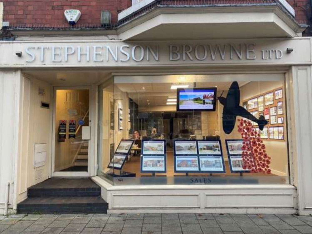 Poppy display at estate agents Stephenson Browne's Nantwich Road offices.