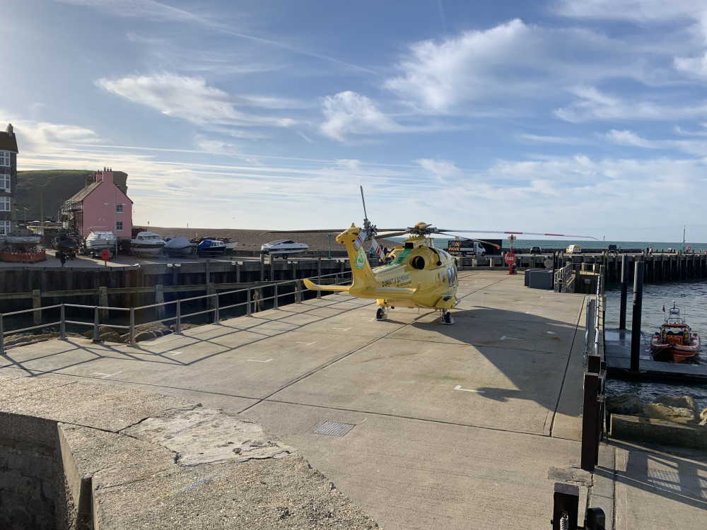 The air ambulance at West Bay on Monday