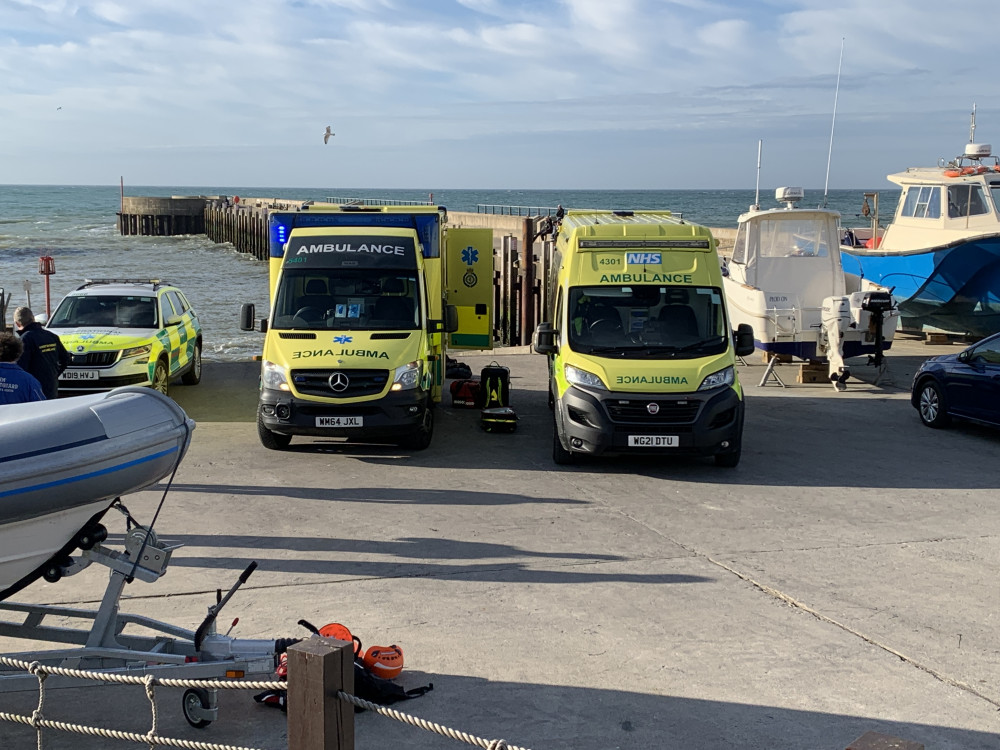 Emergency services rushed to West Bay on Monday