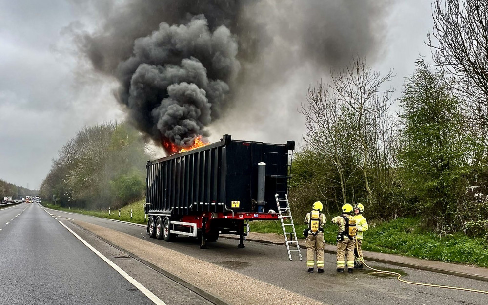 The A42 was closed while fire crews dealt with the blaze on Wednesday morning. Photo: Coalville Fire Station