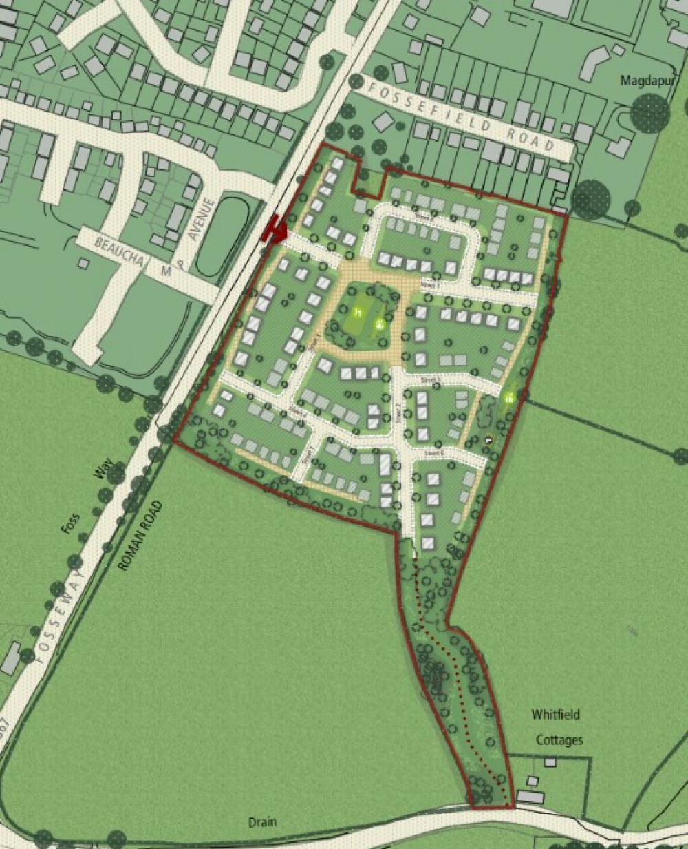 Masterplan Of Proposed Development Of 190 Homes On The A367 Fosseway South In Midsomer Norton. CREDIT: Urban Design Box. Free to use for all BBC wire partners.