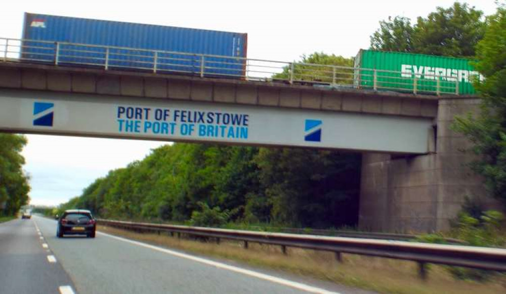 Object dropped from bridge onto A14 near Felixstowe