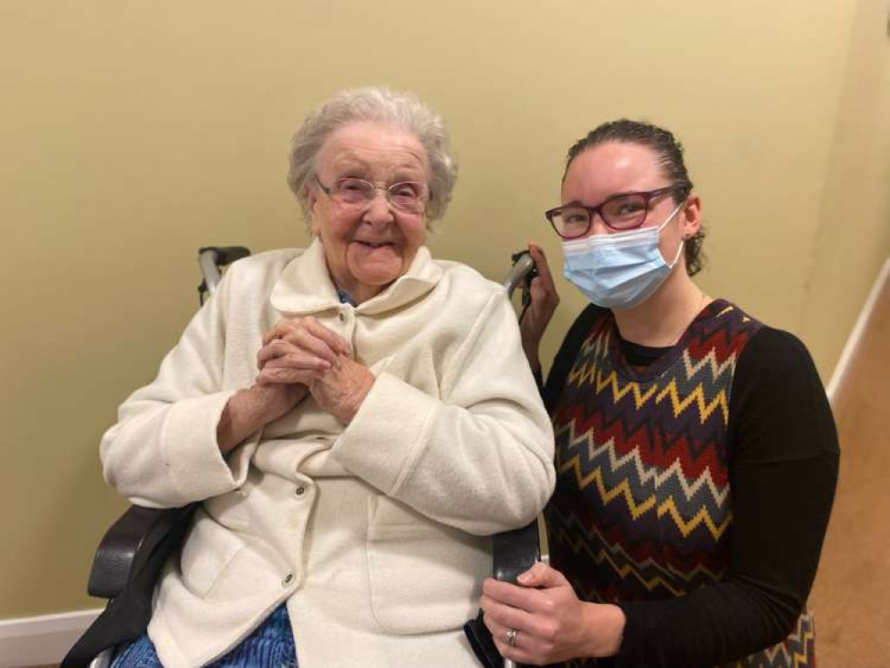 Belong lead nurse Jane Hughes with resident Doreen.