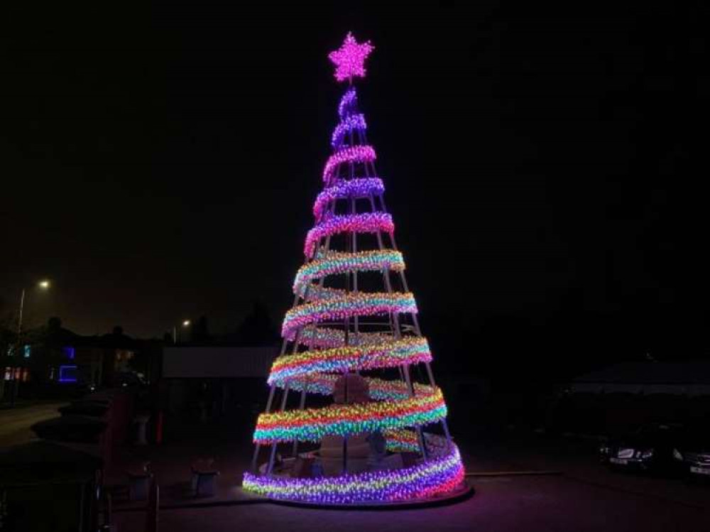 Oxley's Funeral Services have a giant spiral illuminated tree.