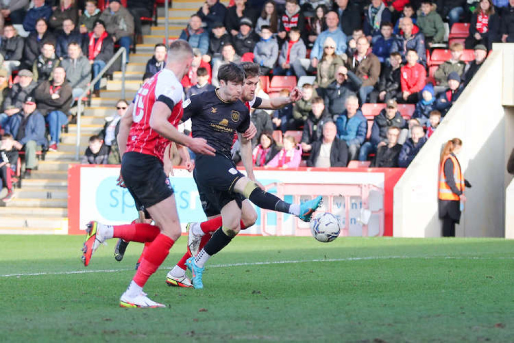 Chris Long fired Crewe ahead in the first half (Picture credit: Kevin Warburton). Chris Long fired Crewe ahead in the first half (Picture credit: Kevin Warburton).