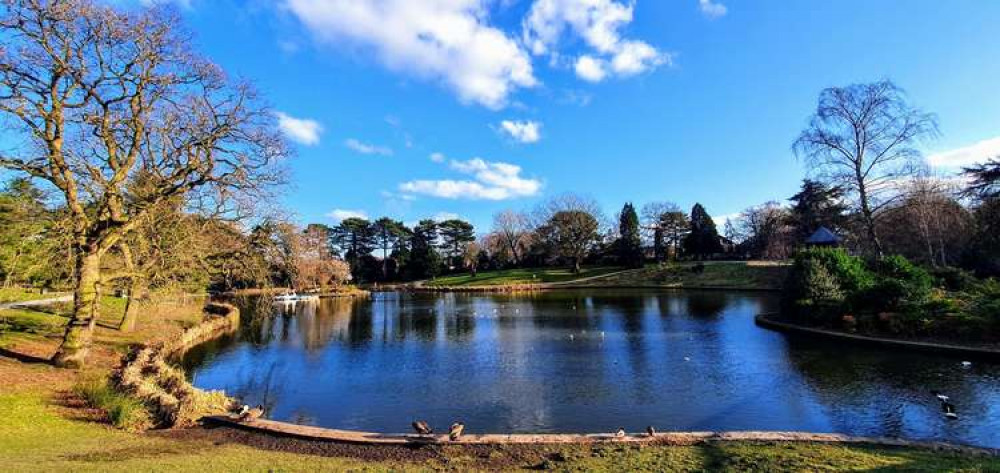 Queens Park lake in the spring sunshine.