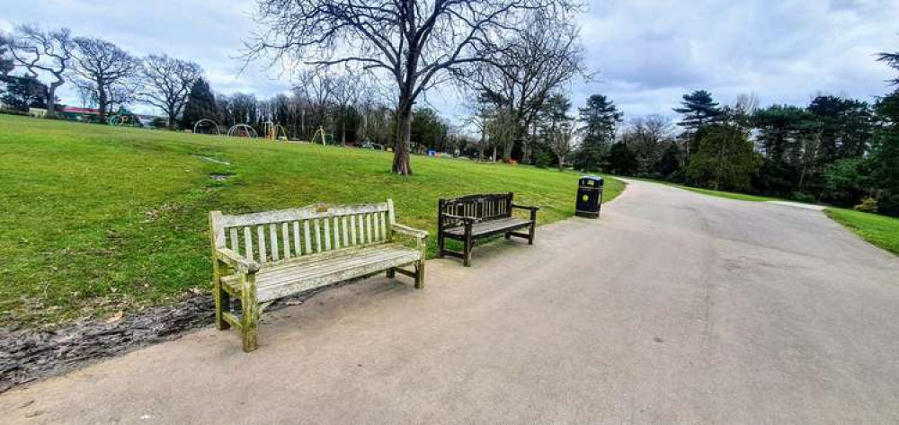 Benches at Queens Park to talk and make new friends at.