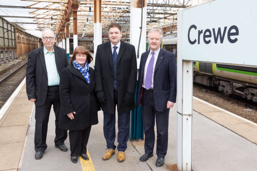 Cllrs Rod Fletcher, Janes Clowes, Craig Browne and Sam Corcoran at Crewe.