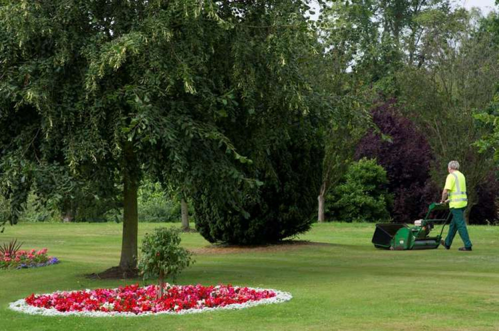 Mowing at Queens Park, Crewe.