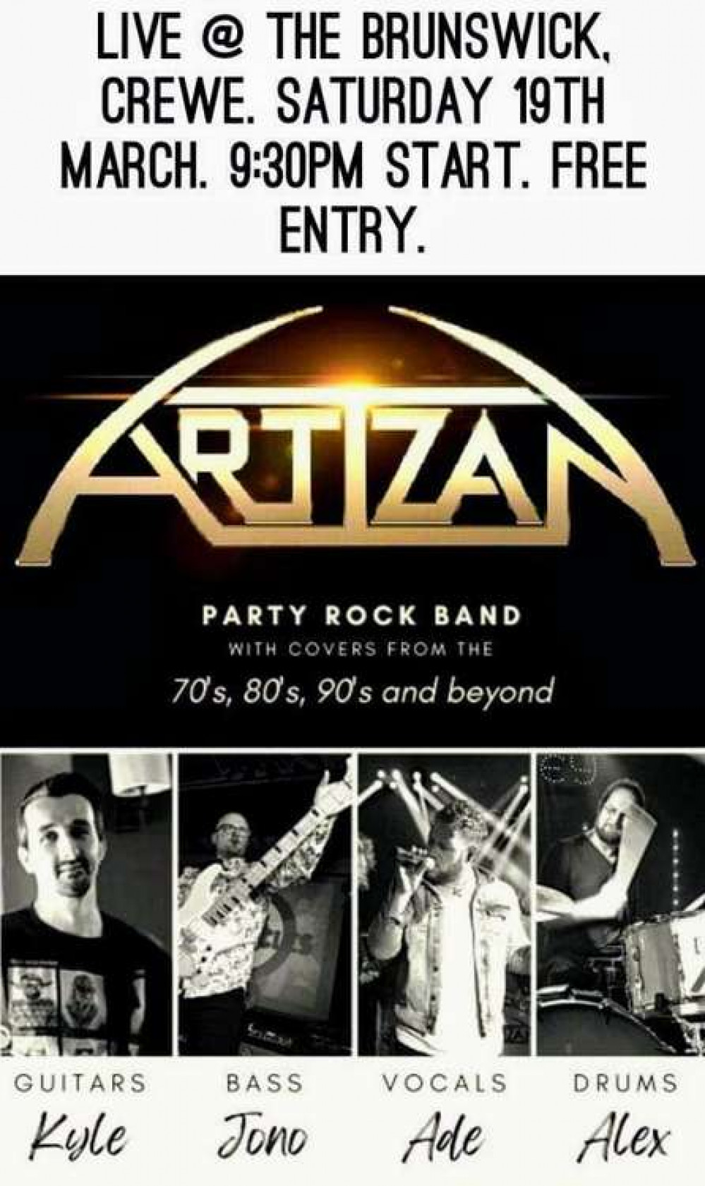 Artisan live at The Brunswick this Saturday.