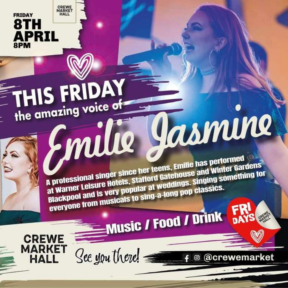 Emilie Jasmine is live at Crewe Market Hall this Friday (April 8).