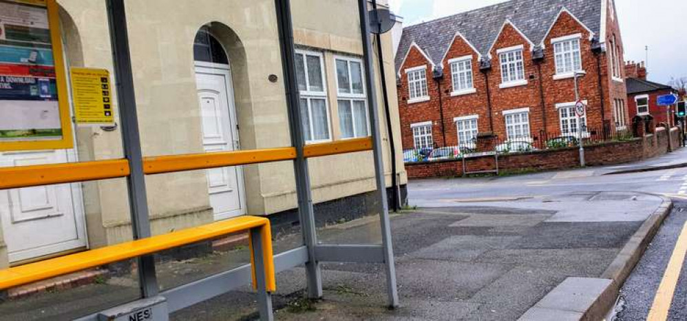 A bus stop on Edleston Road, Crewe. There has been a 24 percent decrease in bus passengers for the area since 2011. (Ryan Parker)