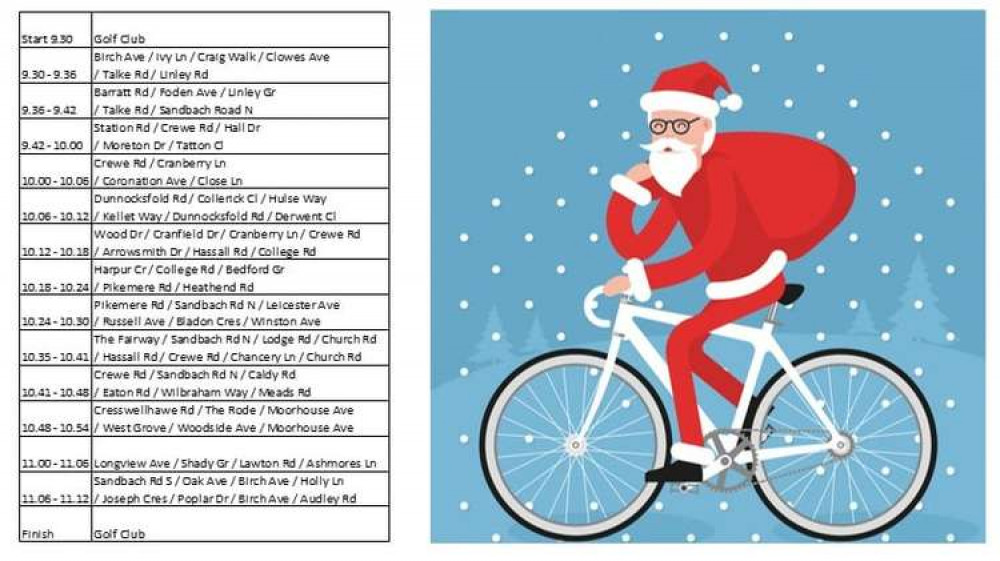 Here's the route Santa will be taking in Alsager on Sunday