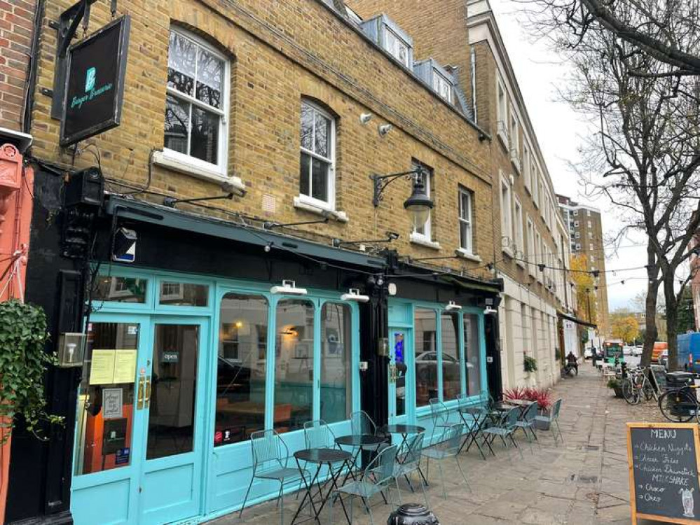 Burger Brasserie brings some colour to Battersea Square with an inviting entrance (credit: Burger Brasserie)