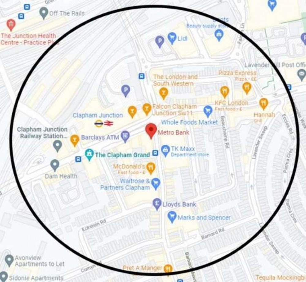 The dispersal zone covers a 200 meter radius from McDonalds (credit: Wandsworth Police)