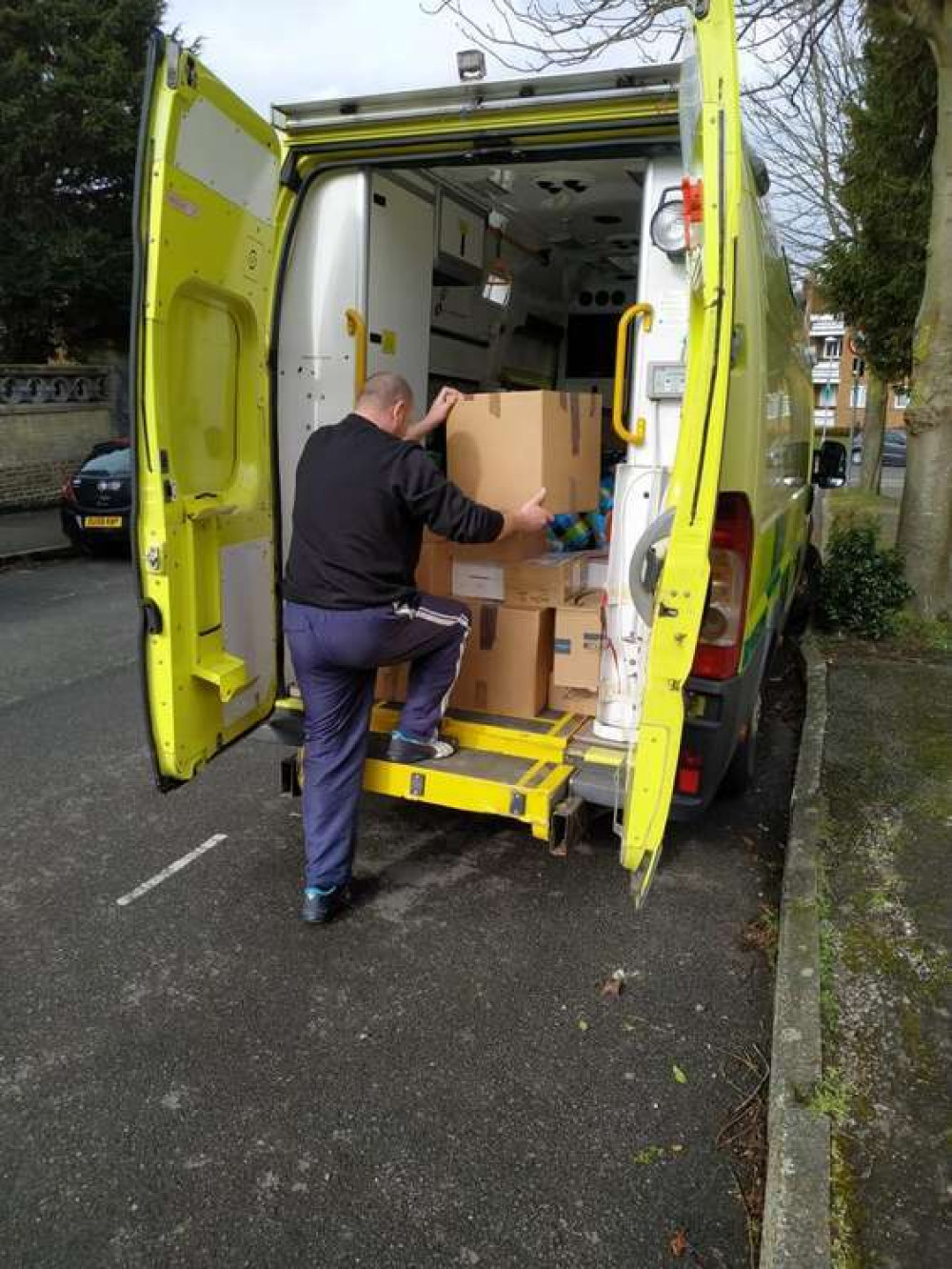 Donations being packed in the ambulances ready to go Donations being packed in the ambulances ready to go