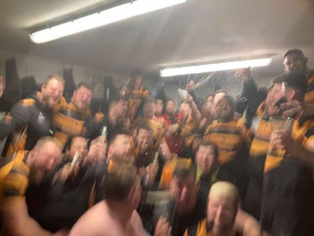 Nub News wouldn't normally use a picture this blurry - but we feel it gives a sense of the joyous and well-earned celebrations in the dressing room after a long and successful season. CREDIT: Letchworth Rugby Club