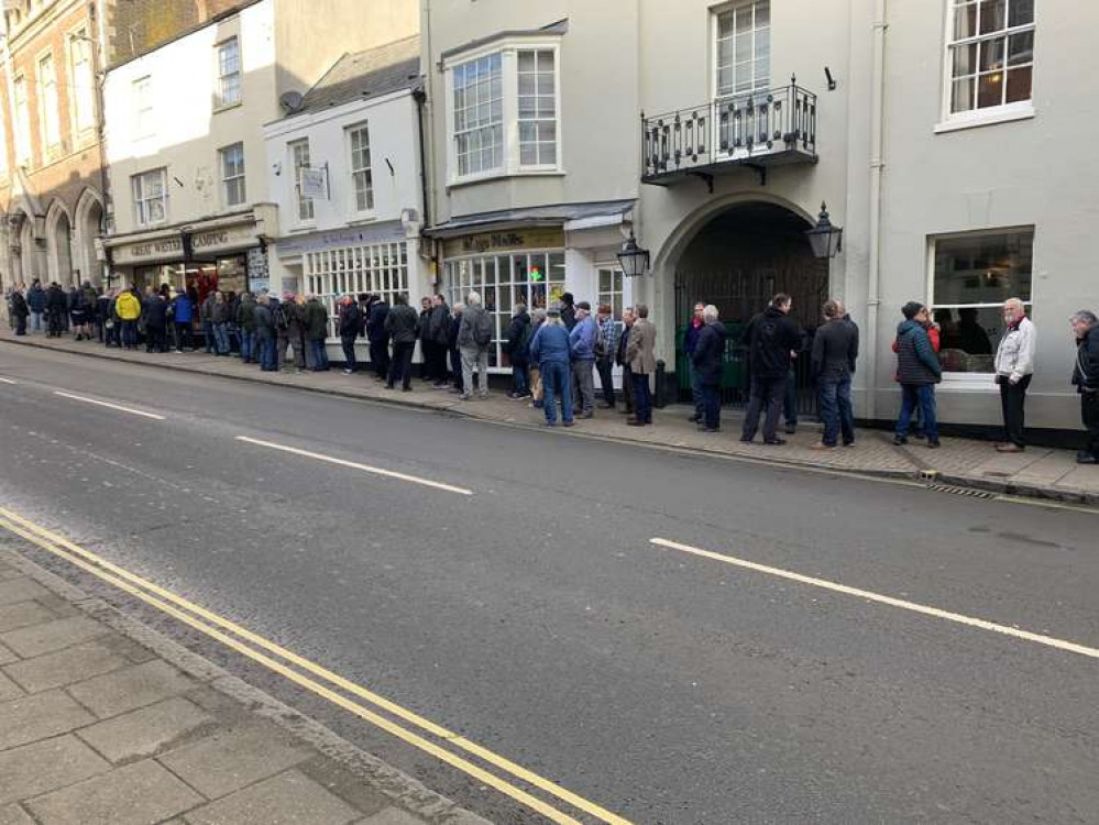 Queuing down the street this morning