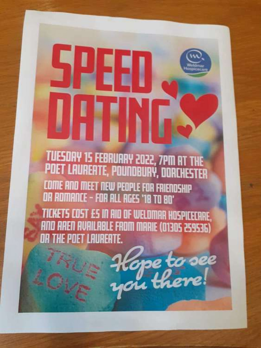 Speed dating at The Poet Laureate in Poundbury will raise money for Weldmar Hospicecare