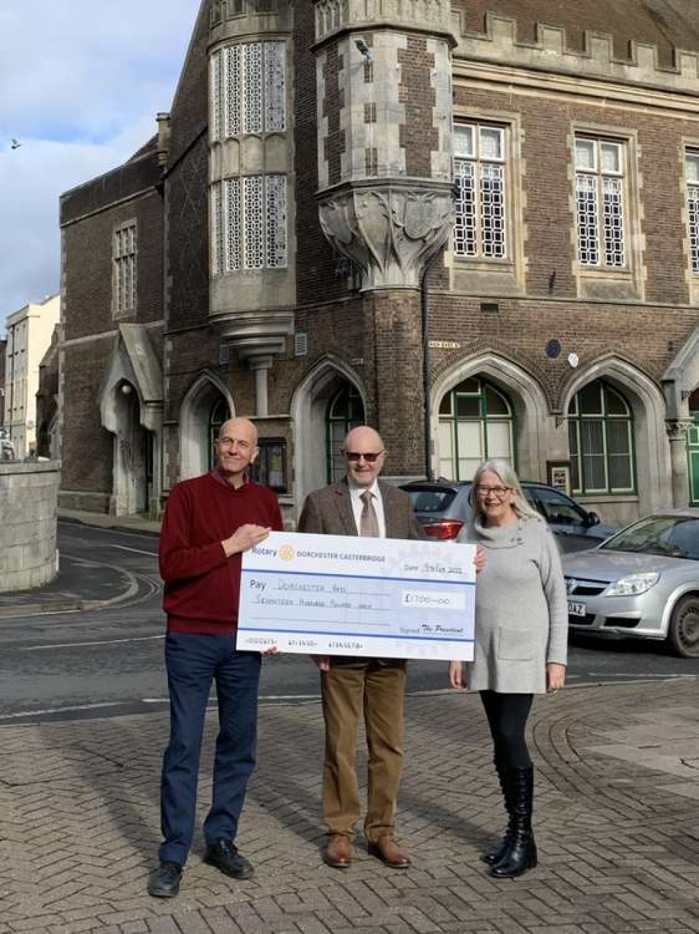 Dorchester Arts receives £1,700 from Dorchester Casterbridge Rotary Club for theatre performances for those with profound disabilities, pictured, left to right, Mark Tattersall, artistic director of Dorchester Arts, and Roy Chapman, chairman, and Vanessa