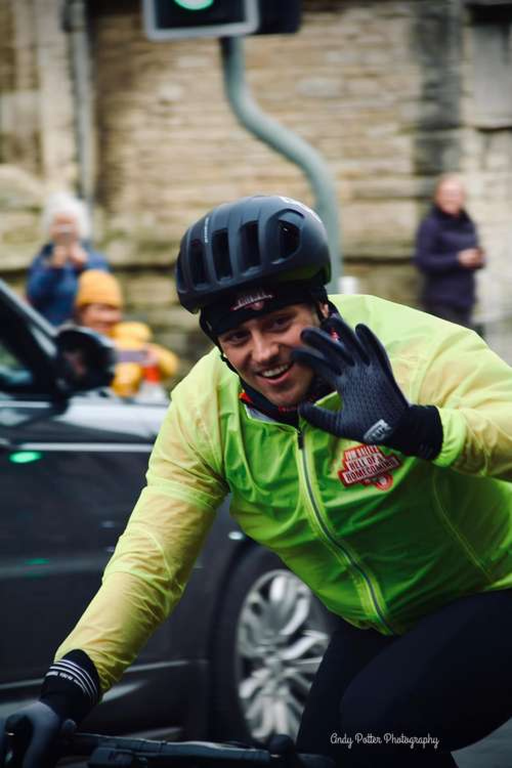 Tom Daley cycles through Dorchester (Image: Andy Potter Photography)