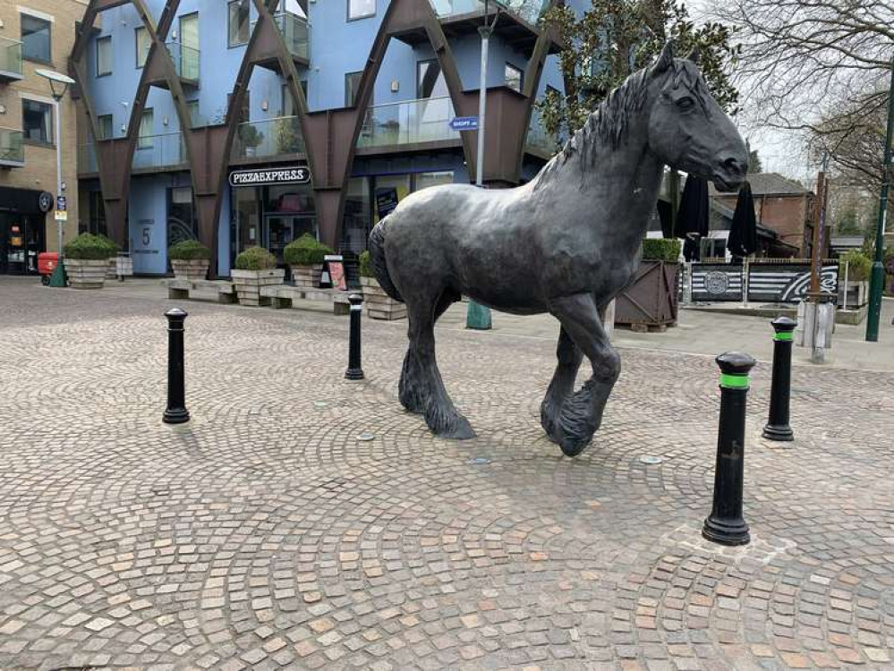 Start at the horse statue at Brewery Square