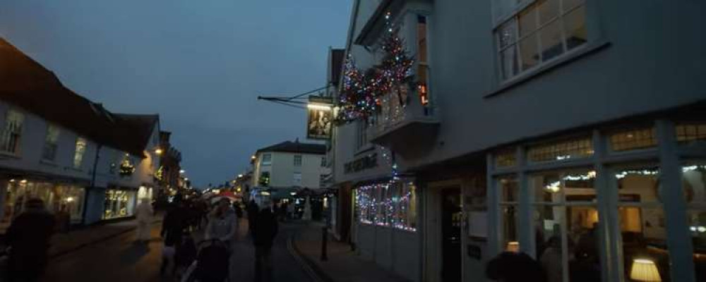 Ghostly apparition that is the Spirit of Guthrum Christmas shopping on no traffic High Street