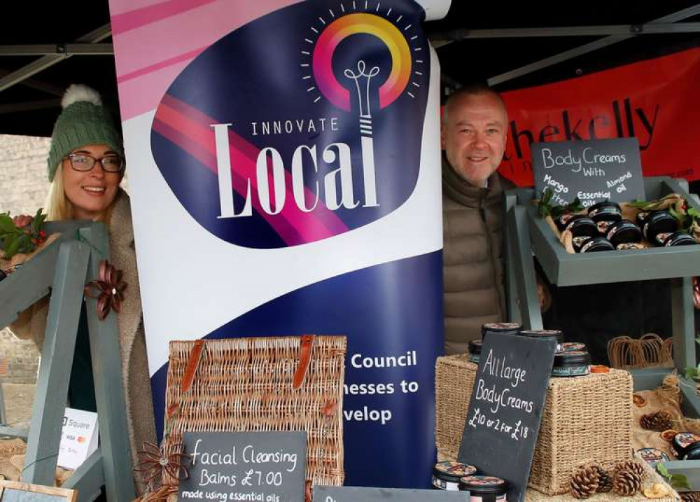 Kelly Clark at the Innovate Local stall in Hadleigh with Cllr Holt (picture credit: Paul Nixon)