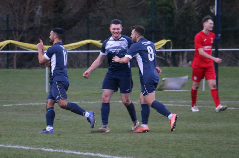 Kade Ivatt celebrates Hadleigh's second (Picture credit: Ian Evans/Hadleigh Nub News)