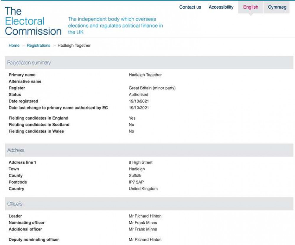 Hadleigh Together reregistered