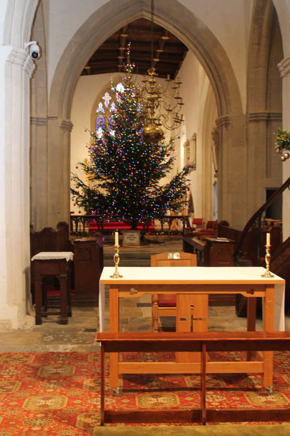 The imposing Christian tree in The Minster provided by Higher Jackleigh Farm The imposing Christian tree in The Minster provided by Higher Jackleigh Farm