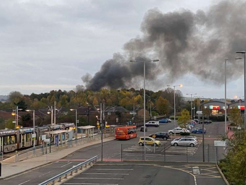 The smoke could be seen across the town yesterday. Here it is billowing over the top of Hucknall train station. Photo Credit: Tom Surgay.