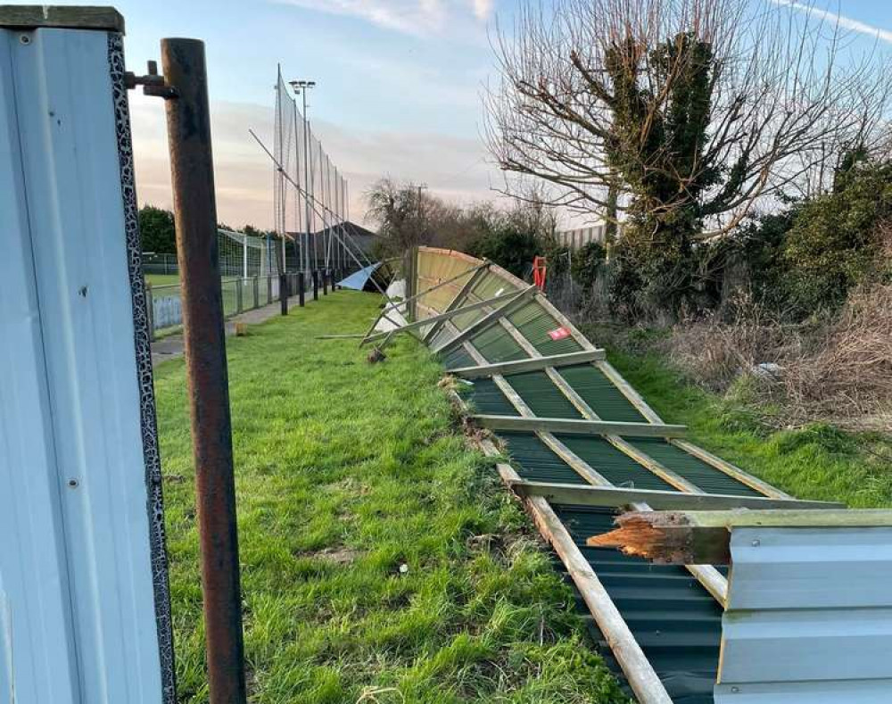 Scroll to view photos of the damage caused to Burnham Ramblers FC's grounds by Storm Eunice (Photo: Burnham Ramblers FC)