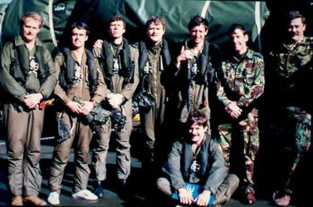 Squire during the Falklands War, third from the right. [Credit: Geoff Simpson]