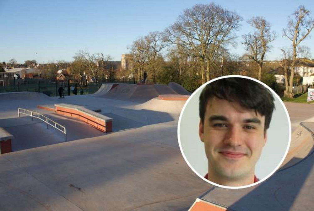 Exmouth Skate Park (Nub News, Will Goddard). Inset: Cllr Paul Millar (EDDC) Exmouth Skate Park (Nub News, Will Goddard). Inset: Cllr Paul Millar (EDDC)