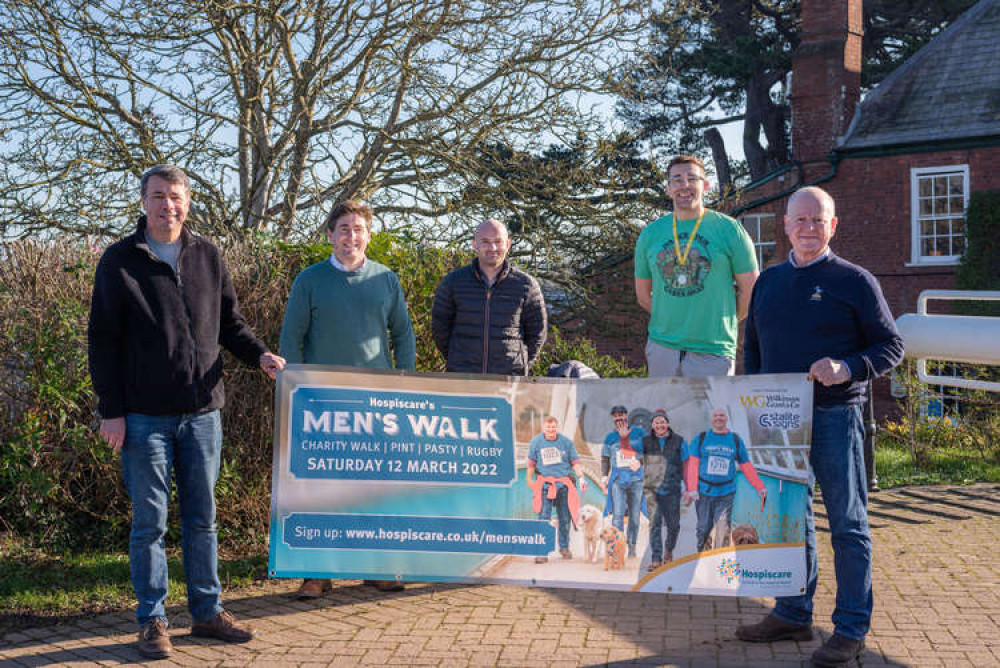 From left to right: Hospiscare CEO, Andrew Randall, Daniel Wilkinson representing Wilkinson Grant, Bryan Curwen from Double Locks, rugby legend Chris Bentley and Exeter Brewery owner and MD, Alan Collyer.