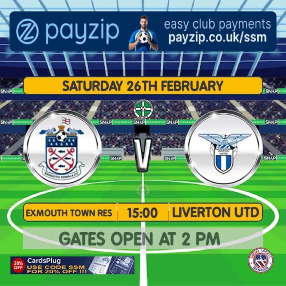 Exmouth Town FC Reserves are set to take on Liverton FC this Saturday, with kickoff at 3pm Exmouth Town FC Reserves are set to take on Liverton FC this Saturday, with kickoff at 3pm