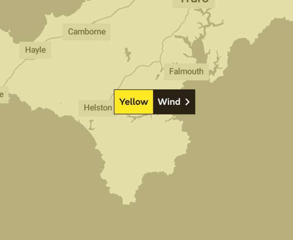 A weather warning for wind has been issued for Falmouth and surrounding areas.