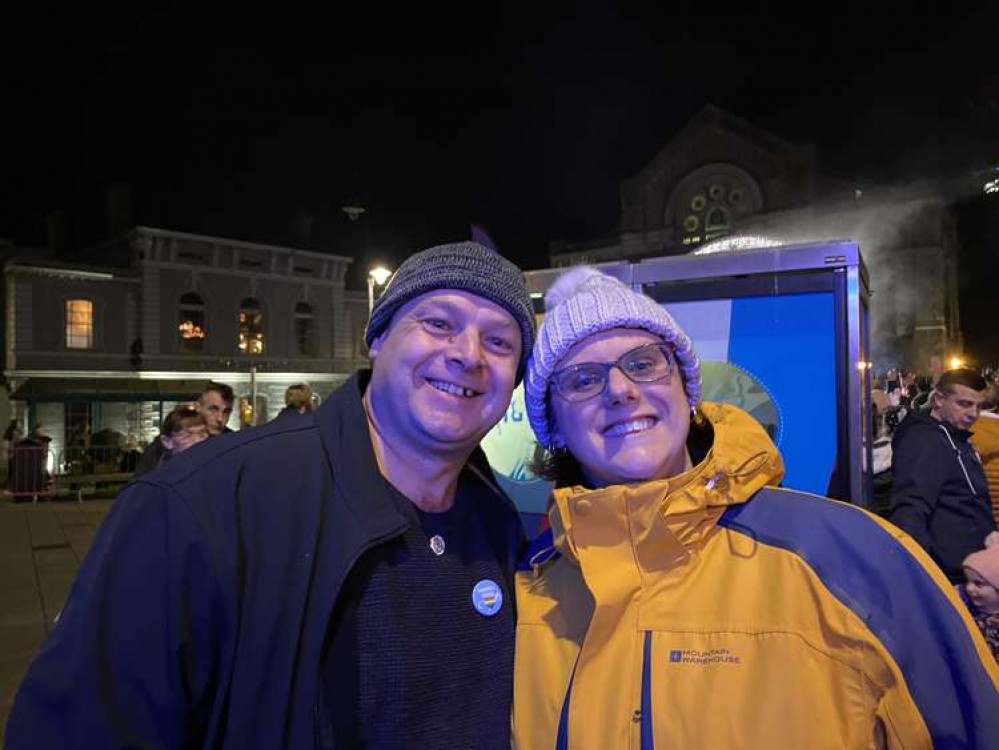 Pete and Andrea getting ready to switch on the lights.