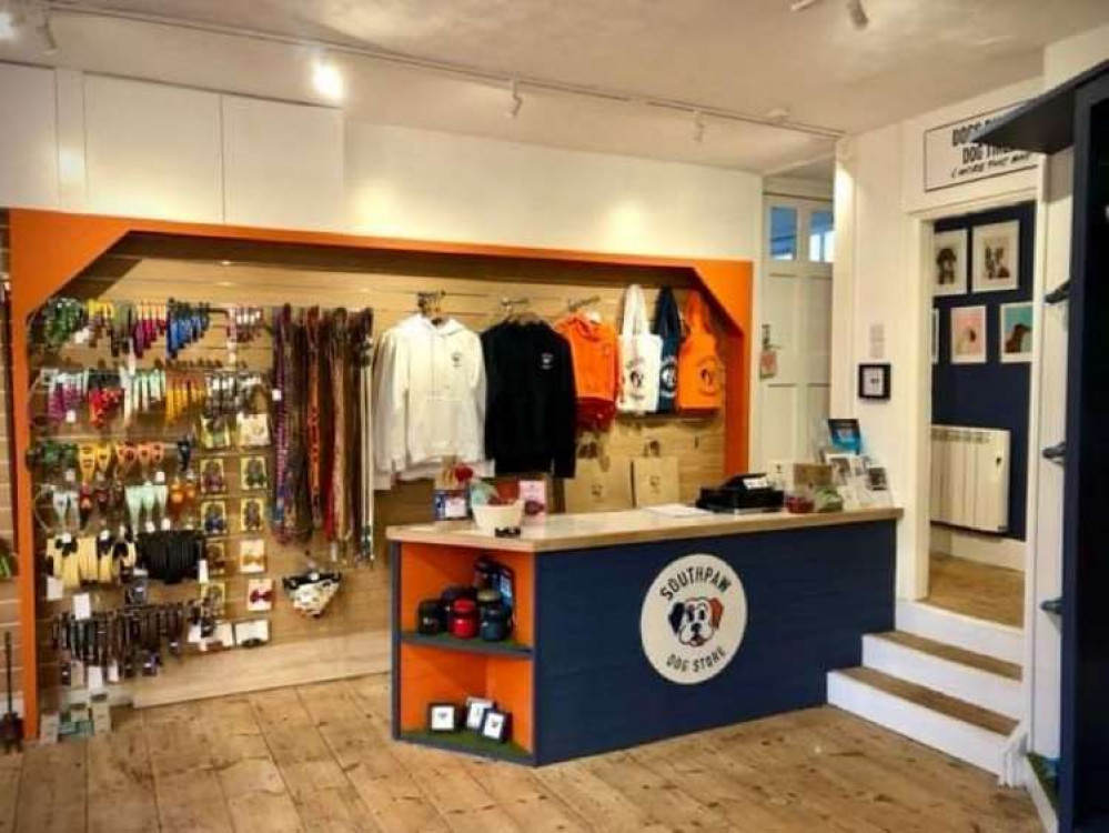 Inside Southpaw Dog Store, Falmouth.